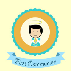 First Communion illustration over color background
