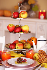 Festive autumn serving table in room