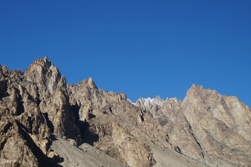 Strange mountains and blue sky  in Northern  Pakistan