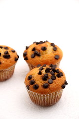 chocolate chip muffin on a white background.