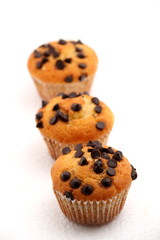 chocolate chip muffin on a white background.