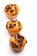 chocolate chip muffin on a white background.