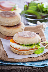 English muffin with egg for breakfast