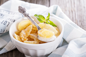 Candied ginger in a jar