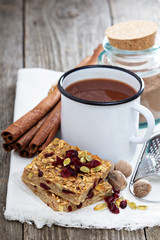 Baked oatmeal bars with spiced hot chocolate