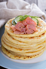 Scandinavian potato pancakes with salmon