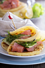 Scandinavian potato pancakes with salmon