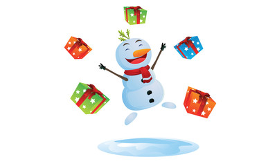 Happy snowman with gift