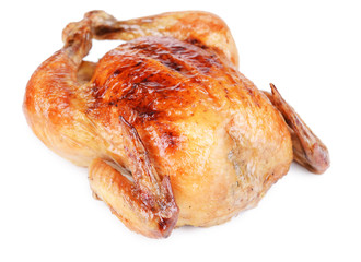 Delicious baked chicken isolated on white