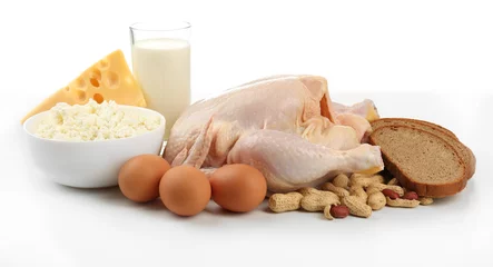 Photo sur Plexiglas Viande Aliments riches en protéines isolés sur blanc