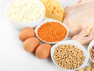 Food high in protein isolated on white