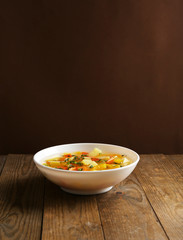Delicious home cooked food with steam