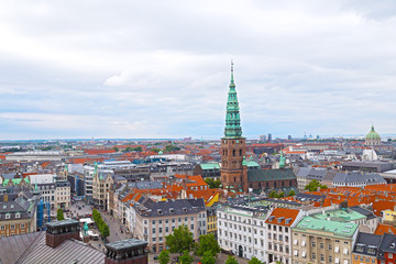 Fototapeta na wymiar Panorama of colorful roof tops in Copenhagen, Denmark
