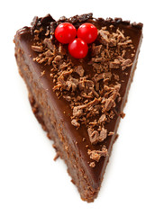 Yummy chocolate cake isolated on white