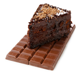 Yummy chocolate cake, isolated on white