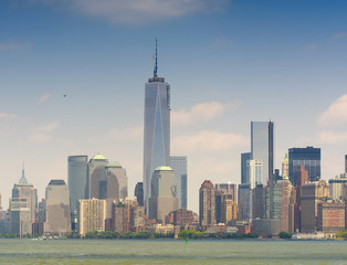 Amazing view of Lower Manhattan skyline from Hudson river - New