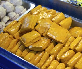 The dried tofu on sale in the market