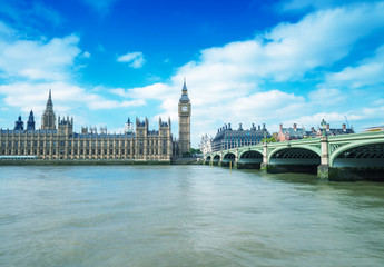 Thames river and Westminster bridge on a beautiful London sunny