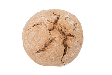 round loaf of black bread with cracks isolated on white backgrou