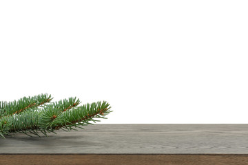 backdrop template with spruce branch on table