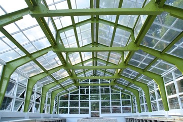 The closeup view of greenhouse framework at park