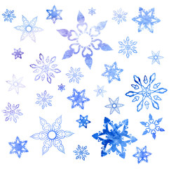 Set of watercolor snowflakes. Vector illustration.