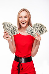 Woman holding dollar bills