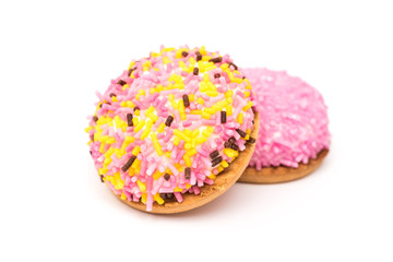 Marshmallow Cookies With Colorful Sugar Sprinkles Isolated