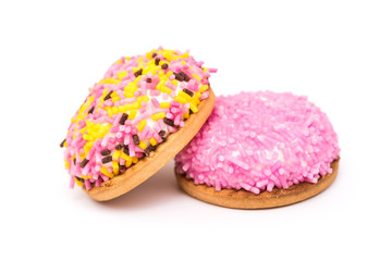 Marshmallow Cookies With Colorful Sugar Sprinkles Isolated
