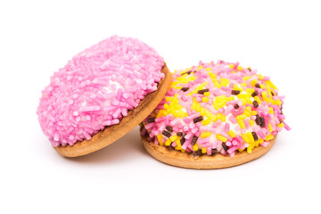 Marshmallow Cookies With Colorful Sugar Sprinkles Isolated