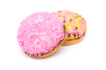 Marshmallow Cookies With Colorful Sugar Sprinkles Isolated