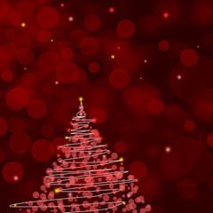 Red Christmas background with Christmas tree and empty space for