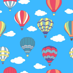 Seamless pattern of flying hot air balloons