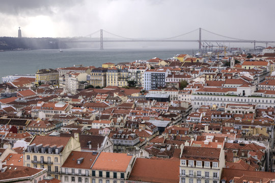 Lisbon Aerial View and The 25th of April Bridge