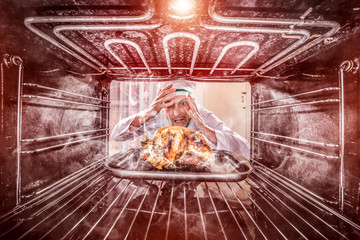 Funny chef perplexed and angry. Loser is destiny!