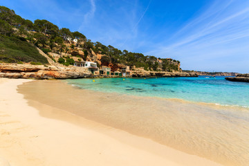 Fototapeta na wymiar Sandy beach in beautiful bay, Cala Llombards, Majorca island