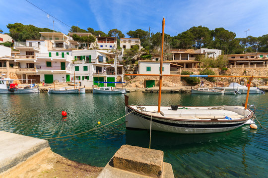 Boats anchored in port of fishing village Cala Figuera, Majorca