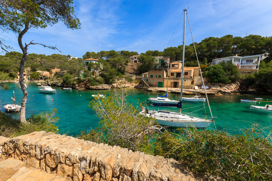 Yacht boats in beautiful sea bay Cala Figuera on Majorca island