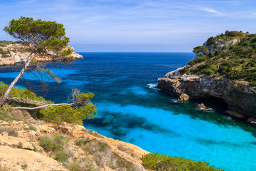 Fototapeta premium Beautiful beach azure sea water, Cala des Moro, Majorca island