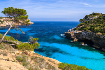 Beautiful beach azure sea water, Cala des Moro, Majorca island