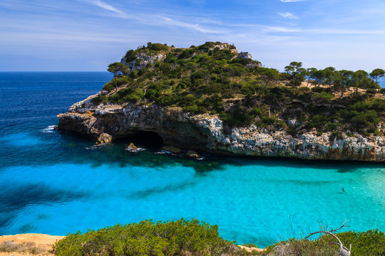 Beautiful beach azure sea water, Cala des Moro, Majorca island