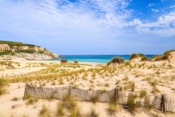 Obraz premium Grass on sand dunes, Cala Mesquida beach, Majorca island