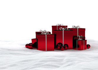 rote weihnachtsgeschenke im Schnee