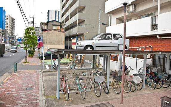 Double story parking in Japan