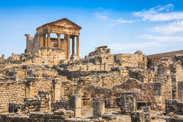 Fototapeta na wymiar Dougga, Roman Ruins: A Unesco World Heritage Site in Tunisia