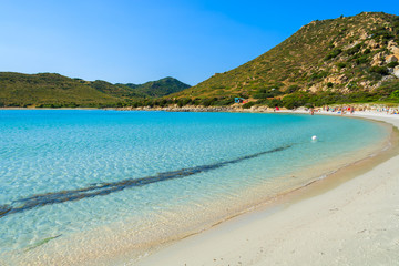 Beautiful azure sea water of Punta Molentis beach, Sardinia