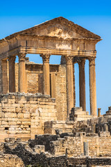 Fototapeta premium Remaining of the roman City of Dougga with the Capitol, Tunisia