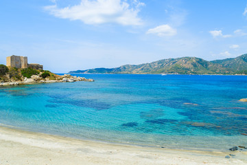 Beach with azure sea near Porto Giunco port, Sardinia island