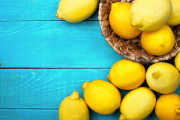 Lemons on the bright cyan background © deniskarpenkov