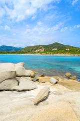 Rocks and sea water on Campolungo beach, Sardinia island, Italy